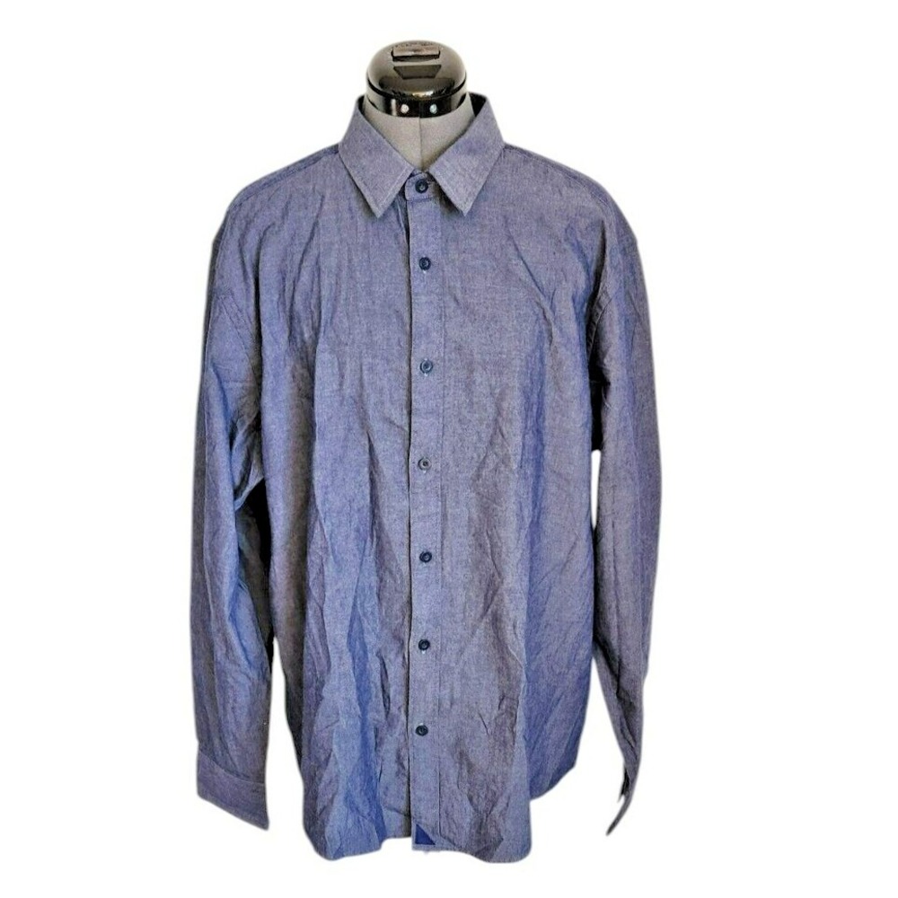 UNTUCKit Mens Blue Long Sleeve Button Down Cotton Shirt XL